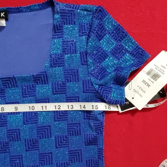 MSK Evening Collection 2 tone Blue Glitter short sleeve top S Iridescent glitter - Picture 4 of 8